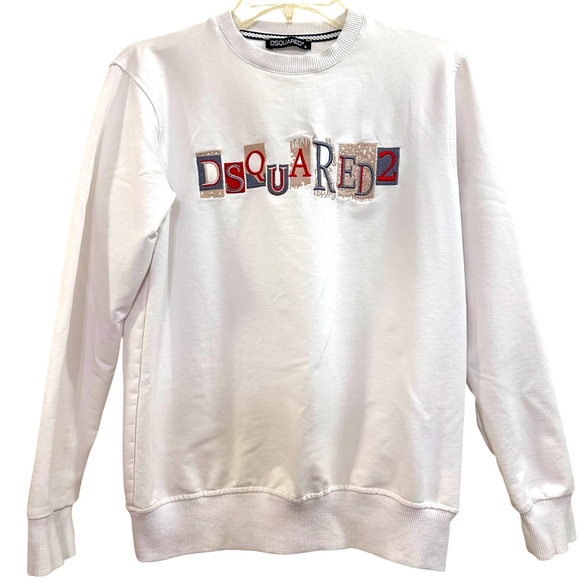 DSQUARED2 Womens small Crewneck Sweatshirt “dsquare2” Embroidered white - Picture 1 of 7